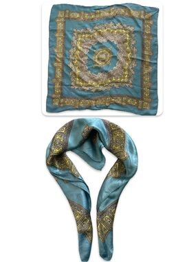 Vintage Teal & Gold Paisley Silk-Blend Square Scarf